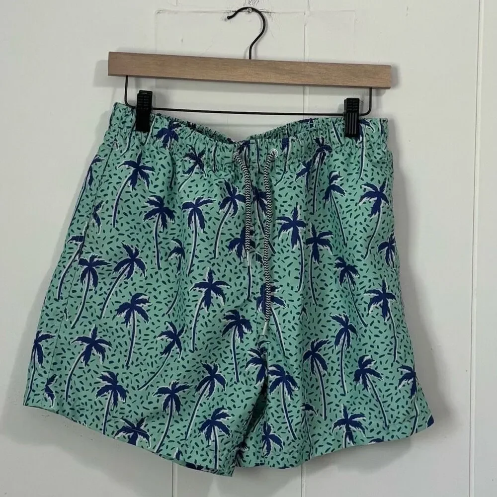 Boardies Blue Palm Tree Lined Swim Trunks‎ Mens Medium